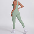 Naked-feel, form-fitting yoga set featuring a racerback design, high-waisted leggings with butt-lifting effect, and pockets. perfect for outdoor activities, casual wear, running, and gym workouts