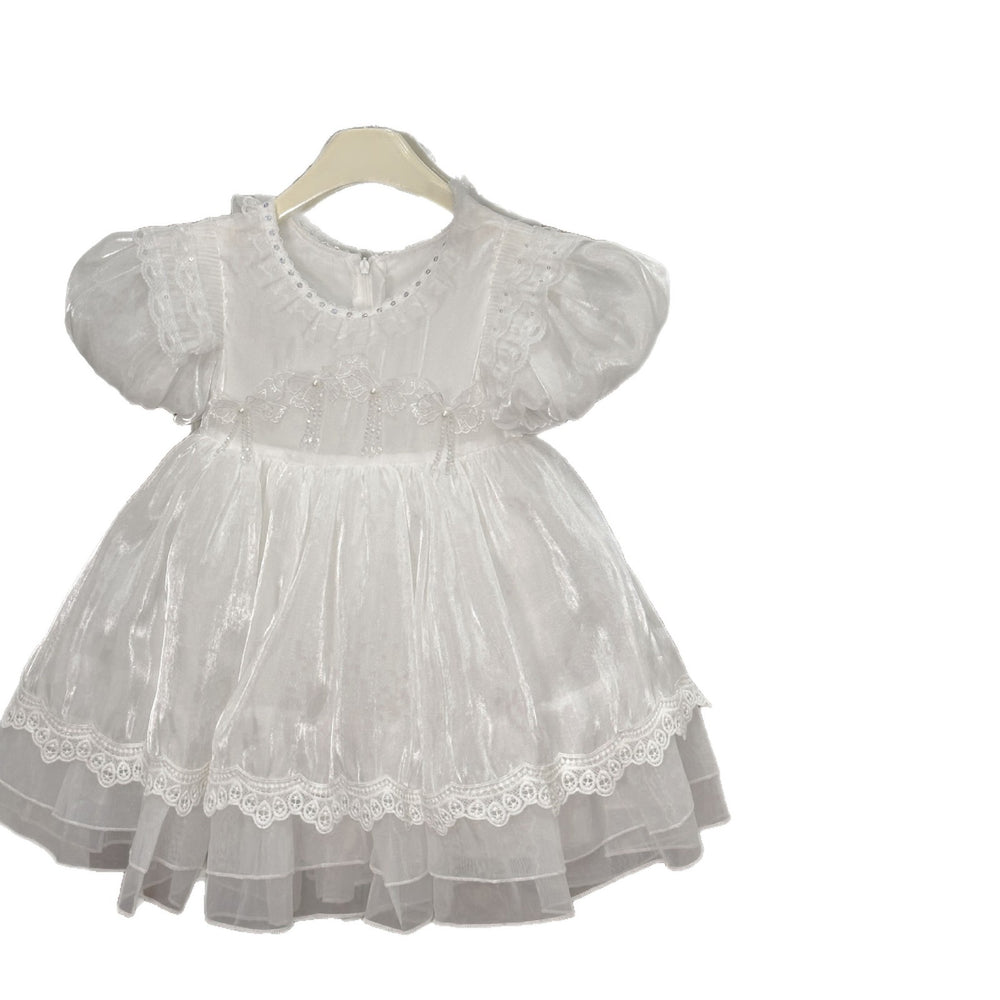 Princess dress for girls, summer , baby white dress, flower girl wedding dress, birthday first birthday tutu dress