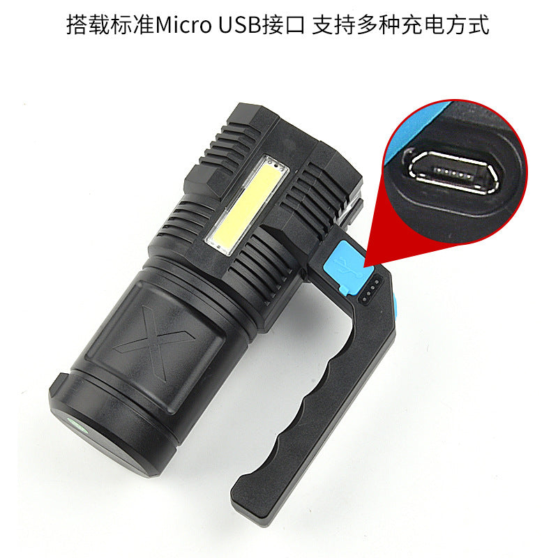 Cross-border searchlight household outdoor COB strong light flashlight 4LED strong light flashlight ABS portable light direct sales