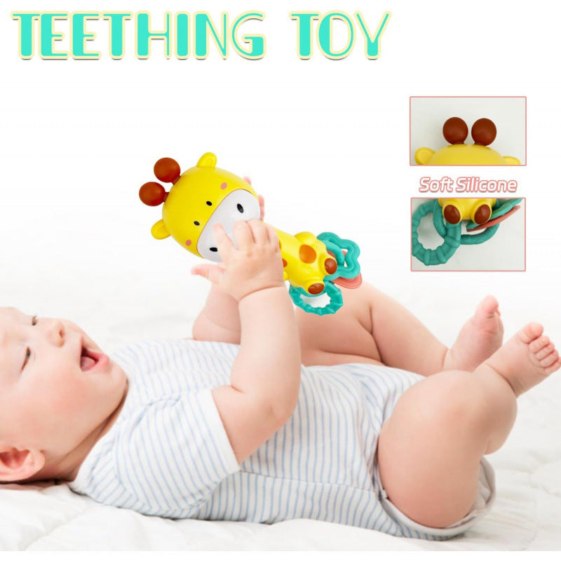 Cross-border  baby soft glue rattle cartoon toothpaste rhythm stick hand grab soothing BB stick light music toy
