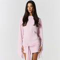 Aliexpress women's clothing  summer new fashion solid color swing neck loose long sleeve ribbon tie-up backless bodycon dress