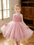 girls' dress irregular hem sleeveless halter neck 3d embroidered dance costume kids princess dress - in stock