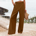 new women's summer fashion loose solid color high waist casual straight leg trousers for cross-border