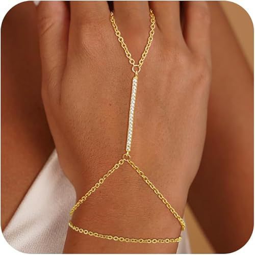 beautiful women's gold ring bracelet stylish layered adjustable chain jewelry finger chain gift