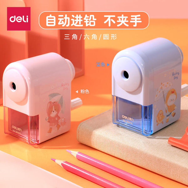 Deli 0641A pencil sharpener automatic pen feeding hand crank pencil sharpener cartoon student pencil sharpener office stationery wholesale