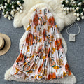 Retroprintingloose medium long pleated skirt women's high waist a-line skirt work clothing large swing drapedelegant long skirt