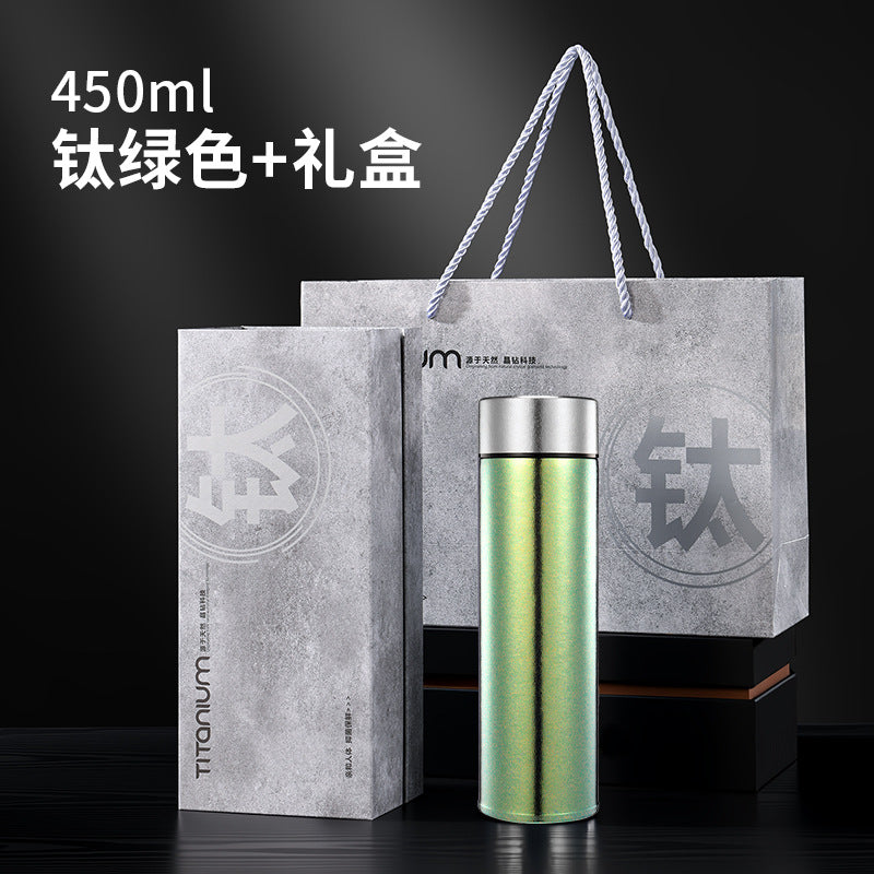 High-end pure titanium thermos cup, tea business double-layer titanium cup, straight cup, health water cup, tea and water separation for men and women