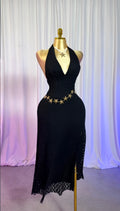 European and american cross-border women's fashion:  summer new arrival - solid color sleeveless halter neck v-neck tie-up backless sexy dress