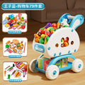 [prince blue] shopping cart + 28 pieces of fruits and vegetables + 21 pieces of breakfast + 30 pieces of barbecue