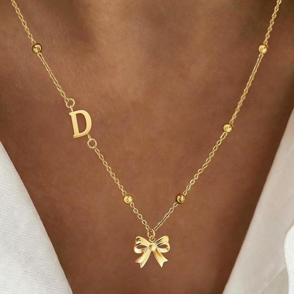 European and american style ins style bow letter necklace 18k gold niche clavicle chain women's summereasiest for match exquisite pendant