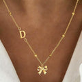 European and american style ins style bow letter necklace 18k gold niche clavicle chain women's summereasiest for match exquisite pendant