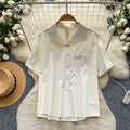 K-stylework clothing style yellow comfortable breathable short-sleeved shirt women's summer lapel looseeasiest for matchslimming looktops