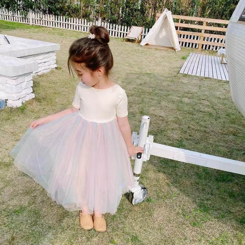 summer girls' rainbow tulle princess dress with open back - direct from the manufacturer