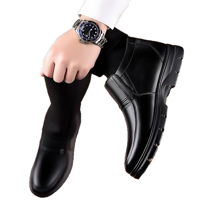 【genuine leather】men's cotton-padded shoes, fleece-lined, extra thick, warm, dad shoes, winter genuine leather high-top leather shoes, non-slip