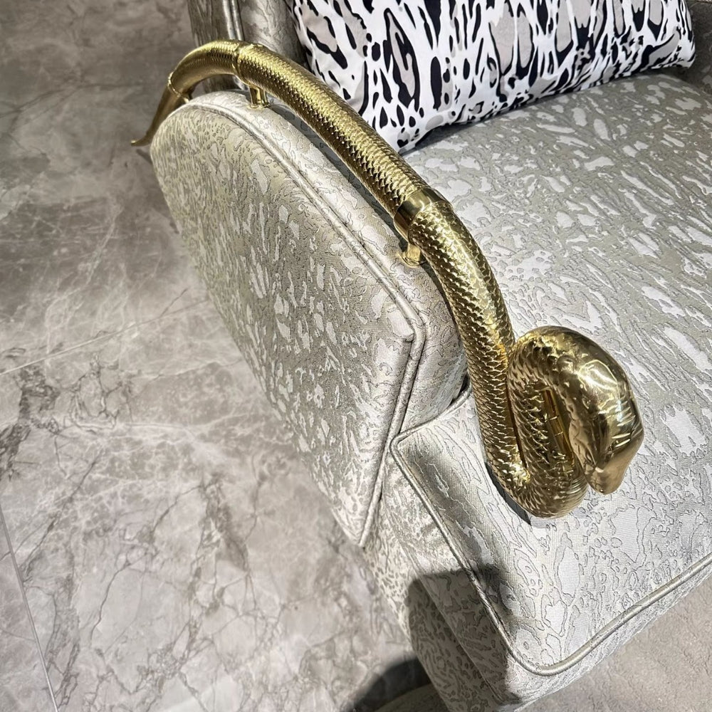 Italian accessible luxury pure copper snake-shaped armrest pull button casual chair house luxury living room brass single sofa back chair