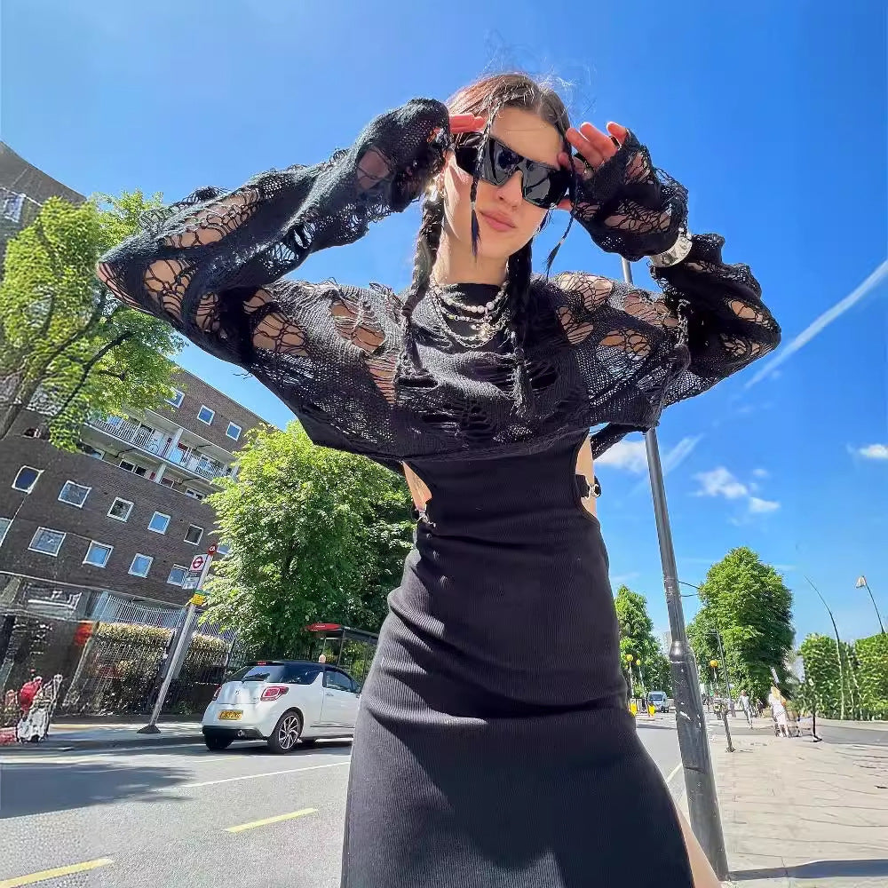 spring/summer new arrivals: european and american style women's fashion - sexy cutout top, trendy cropped knit sweater