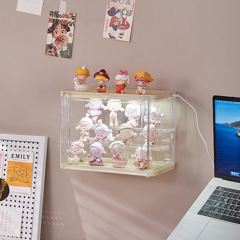 Display rack Wall-mounted dust-proof with lamp storage figure No punching Transparent household building block Toy display shelf