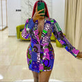D170  temperament commuter ethnic style suit collar printing long sleeves foreign trade large size european and american cross-border dress