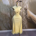 Luxury off-the-shoulder lace trim a-line knit dress - women's summer sleeveless high-end commute chic maxi dress