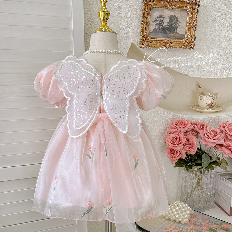summer girls' dress - stylish butterfly wing design, sweet little girl's puff sleeve princess dress - clearance sale on remaining sizes