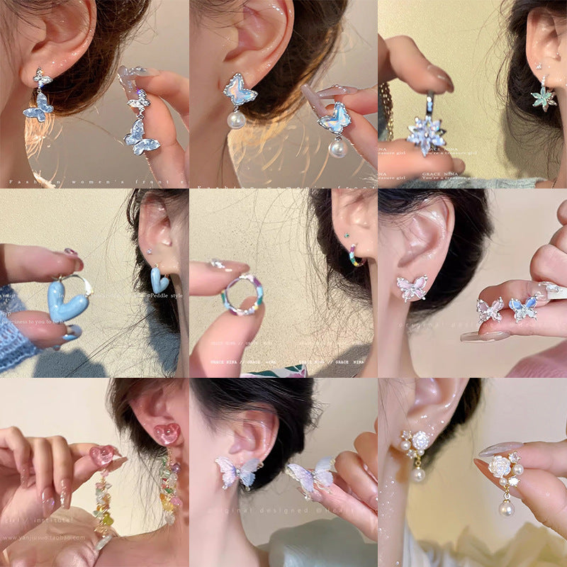 Ins style pearl earrings for women 925 silver needle niche design butterfly earrings accessible luxury high-end earrings earrings earrings