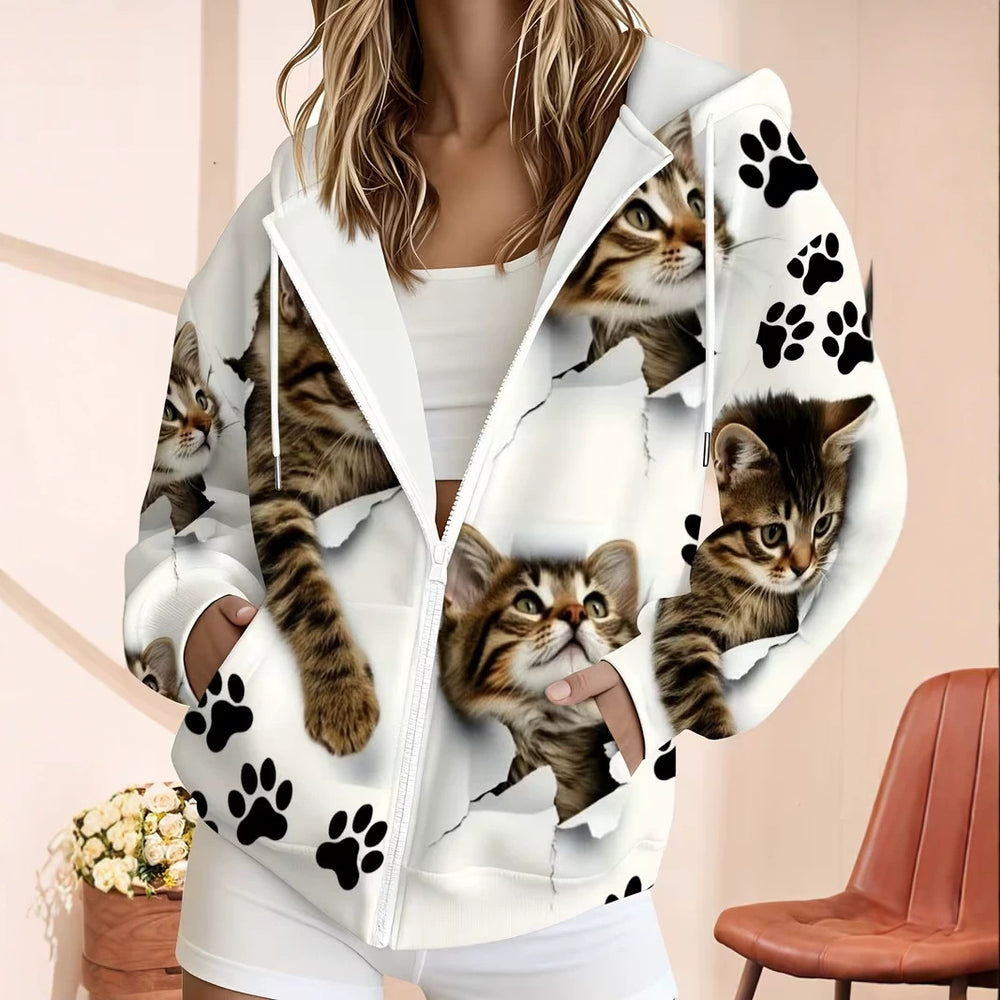 hot-selling plus-size women's zip-up hoodie, new casual long-sleeve hooded sweatshirt jacket, dropshipping available