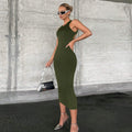 ready-to-ship european and american women's clothing,  spring/summer collection: solid color, slim-fit, sexy, cutout tank dress for export