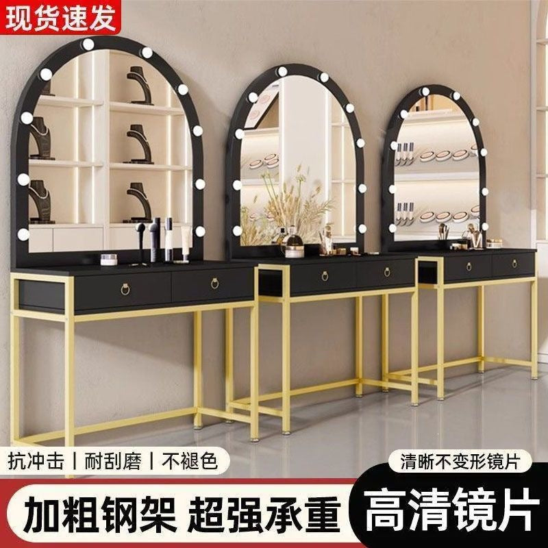 Vanity table with light, portable makeup desk for home use, small apartment vanity, modern minimalist makeup table, photo studio makeup table