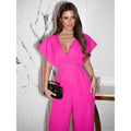 summer /europe & us/ export solid color sexy v-neck workwear jumpsuit casual women's clothing