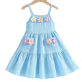 girl's suspender skirt multi-color texture fabric cake skirt stereo flower patchwork sky blue kidsdress