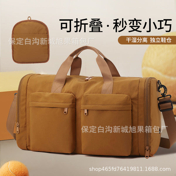 Foldable hand-held travel bag Women's large capacity Multi-pocket storage Luggage bag Canvas Yoga sports fitness bag