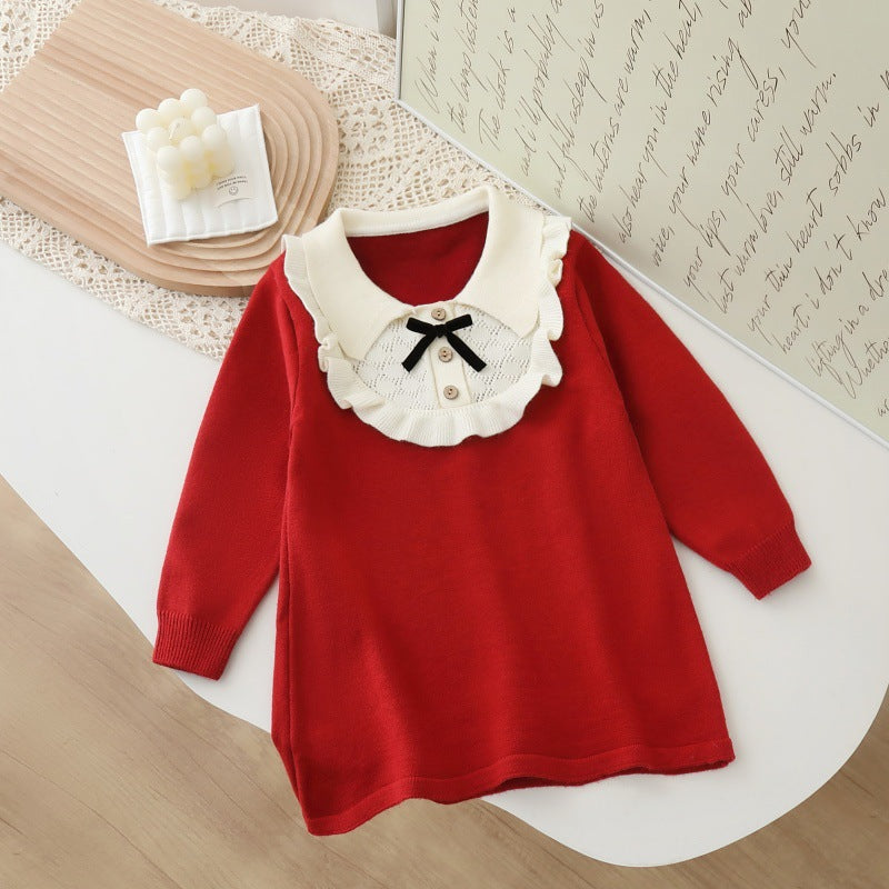 fall/winter new collection: stylish and chic knitted sweater dress for little girls - preppy style