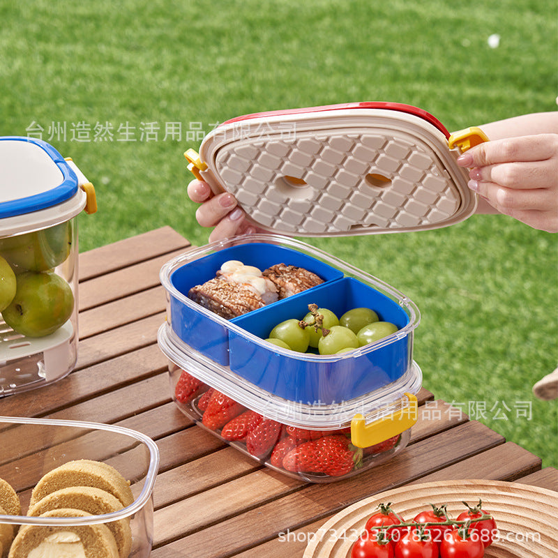 Portable fruit food crisper with filtered water outdoor camping picnic sealed bento box mobile small refrigerator