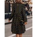 Women's  autumn new arrival v-neck long sleeve printed dot chiffon dress
