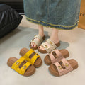 Summernew arrival round head gold bean buckle double strap fashioncasual style outwear women's slippers thick soleeasiest for matchpopular boken sandals