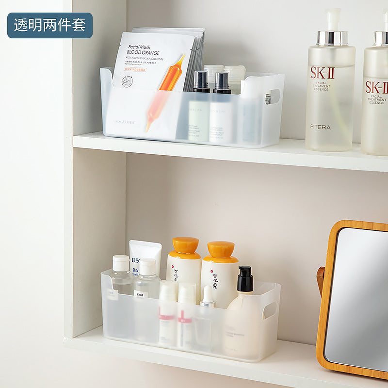 Bathroom, toilet, mirror cabinet, storage box, plastic transparent desktop, makeup brush, cosmetic mask, skin care product storage box.