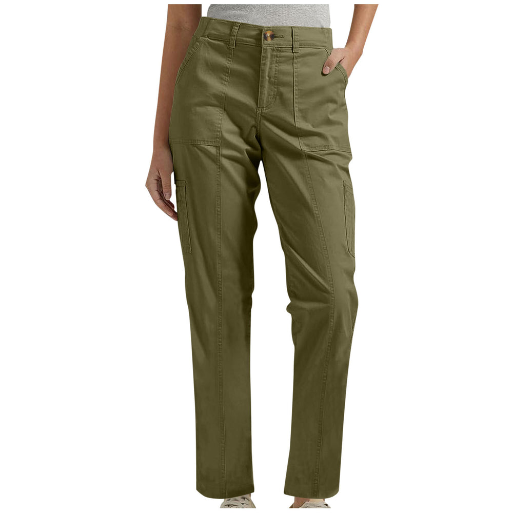 european and american cross-border  hot-selling women's solid color elastic waist comfortable casual cargo pants with pockets