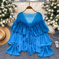 cross-border 2026 summer lazy style elegant socialite rufflespatchwork bell sleeve chiffon shirt loose shirt