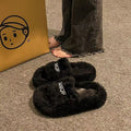 Celebrity style letter fur slippers thick soleoutwearfashioneasiest for match2024 autumn and winter new arrival women's home cotton slippers