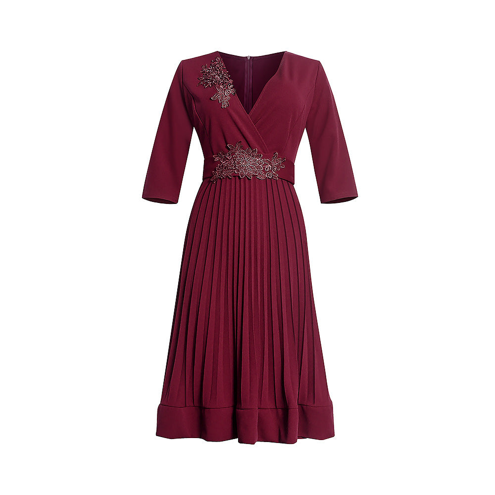 African women's clothing ebey   european and american foreign trade plus size new fresh sweet v-neck pleated skirt