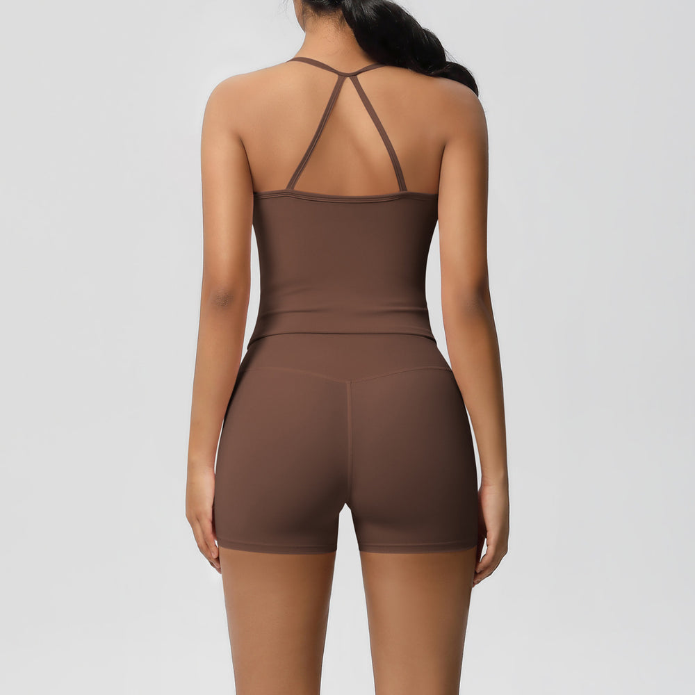 Ready-to-ship, solid color, double-sided brushed, racerback, longline tank top for women. perfect for running, fitness, yoga, and other workouts