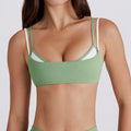 contrast color white stripes fake two pieces running pants shorts twist halter sports intimates bra yoga suit set for women