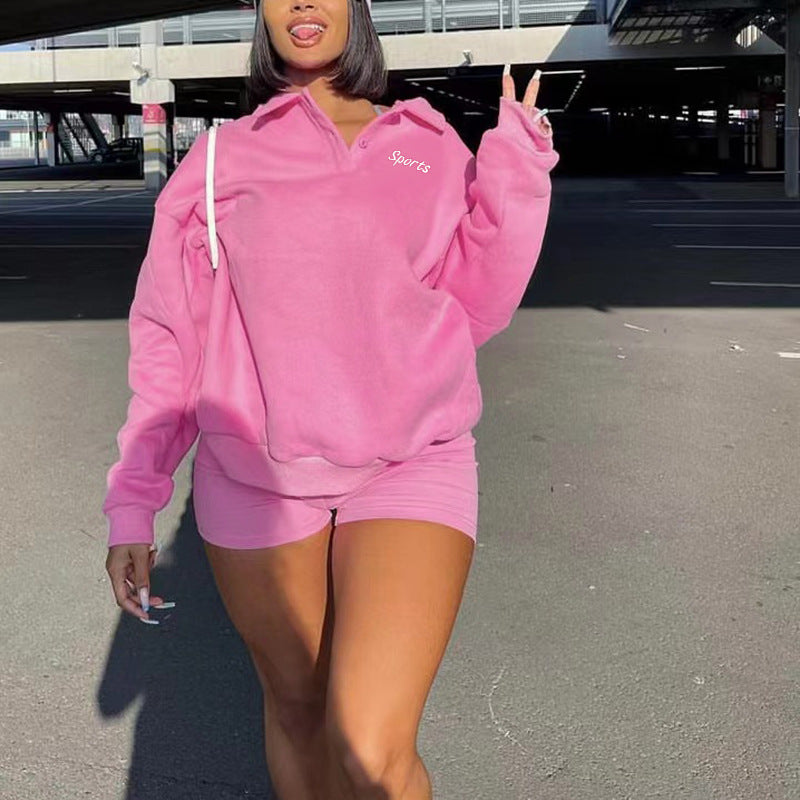 Embroidered LOGO long-sleeved pullover trendy fleece sweater two-piece set women's European and American autumn new fashion sweater