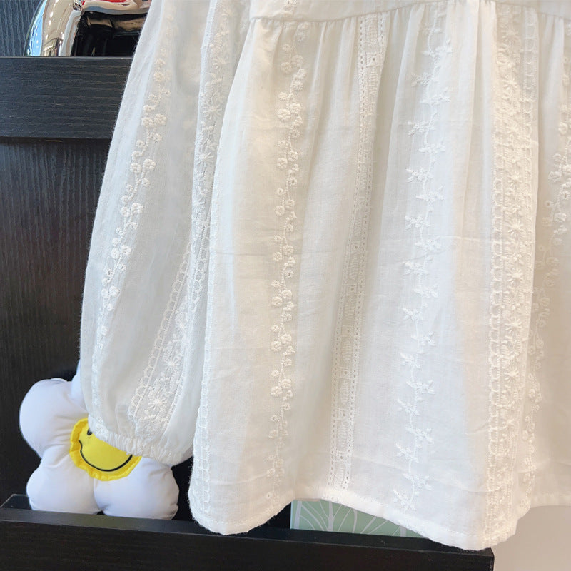 autumn new arrival: long-sleeved jacquard white blouse - stylish korean style baby undershirt with turn-down collar for girls