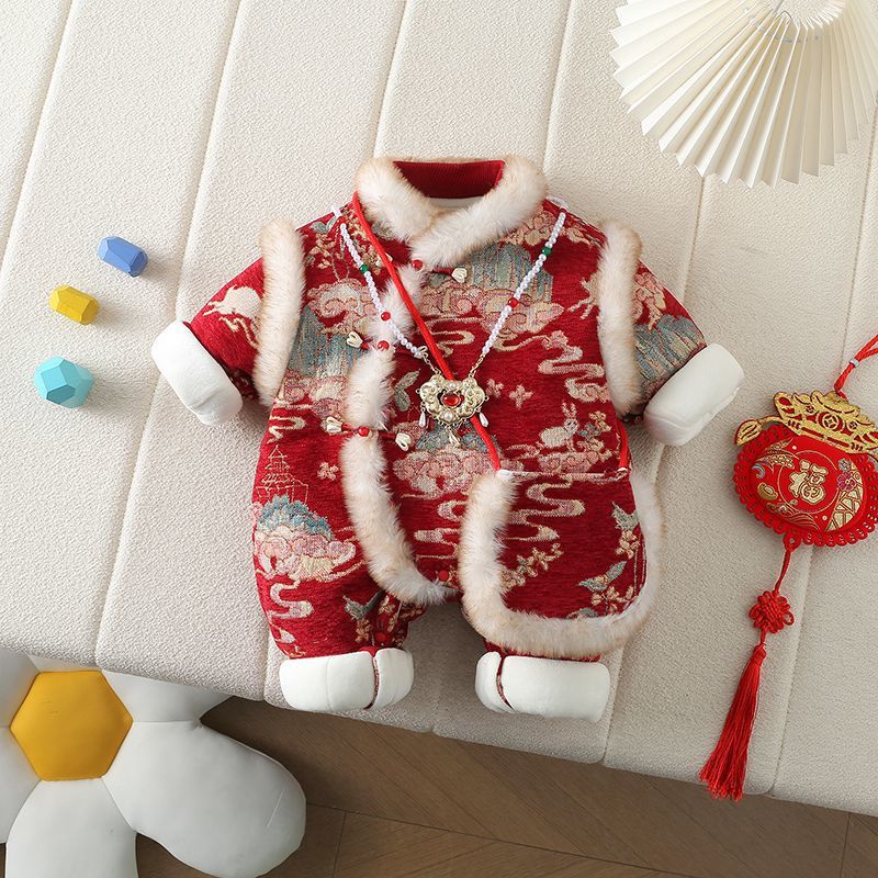 Super cute rabbit-style romper for baby boys and girls. newborn winter chinese-style one-piece cotton-padded jumpsuit