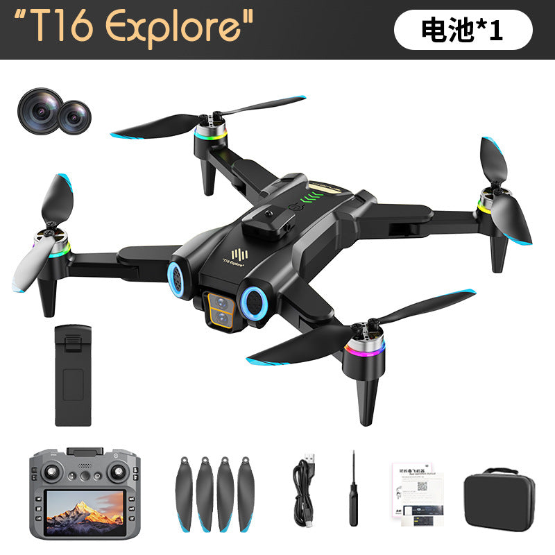 T16 drone: 5g screen control, brushless motor, optical flow hovering, extended flight time, intelligent obstacle avoidance, esc, dual camera remote control aircraft