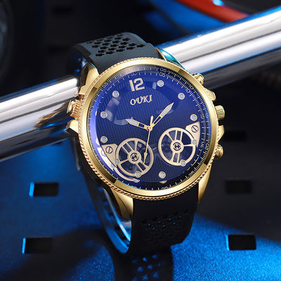 New hollow-out blue light watch, large dial men's quartz watch, trendy student men's wristwatch, cross-border watch