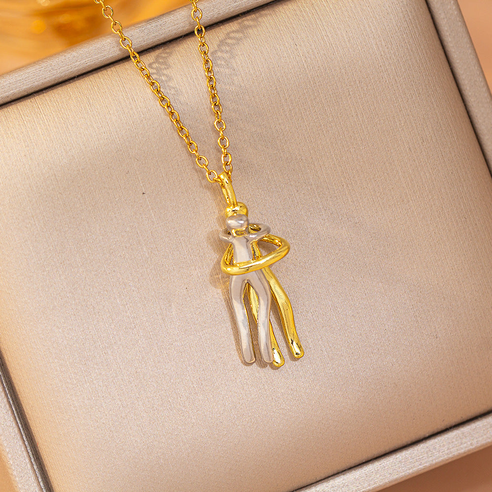 [titanium steel] european and american popular hug necklace for women, personalized niche high-end fashion stainless steel clavicle chain jewelry