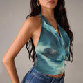 Summer women's scoop neck tie-dye print spicy girl tank top - new cross-border e-commerce style, slim-fit cropped top for