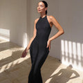 fashionsummernew arrivalknittinghalter sleeveless long dresspure colortightsexybacklessdress women